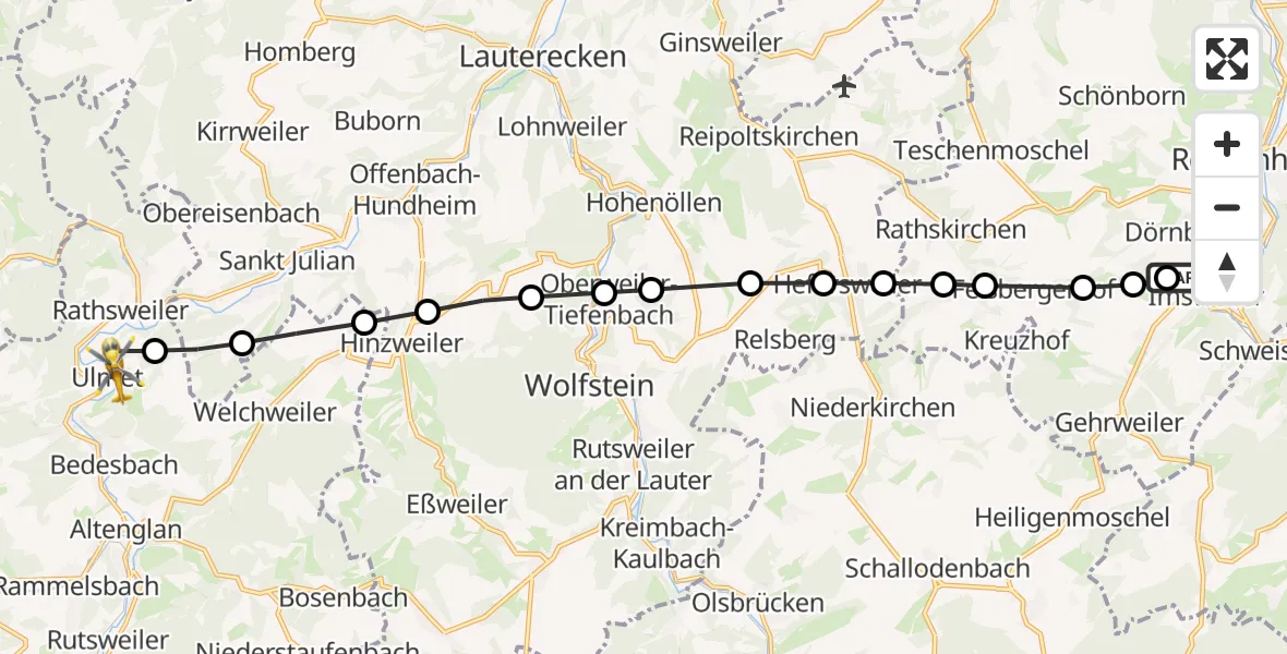 Flugroute Rettungshubschrauber Imsweiler UL - Ulmet, 21 März 2026, 12:31