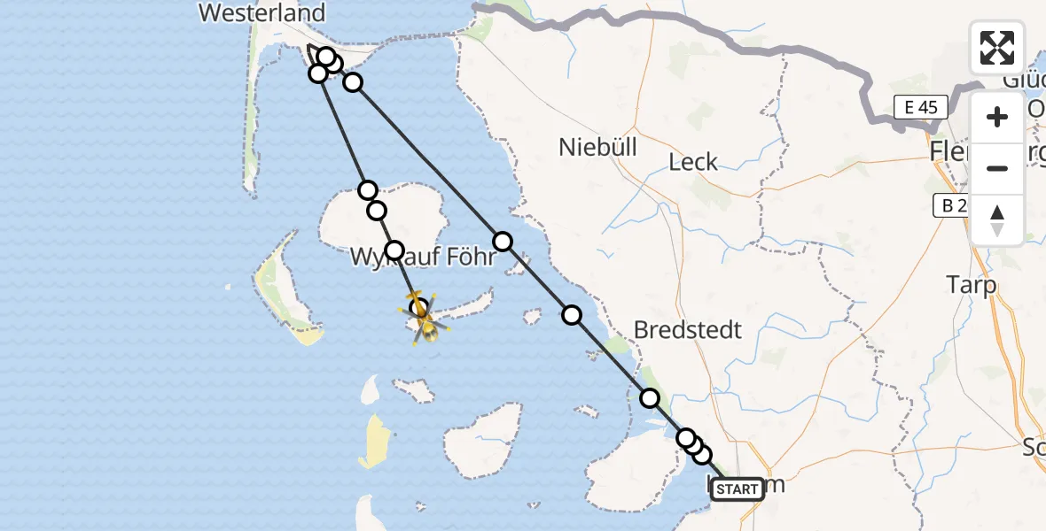 Routekaart van de vlucht: Rettungshubschrauber nach Langeneß, K 44