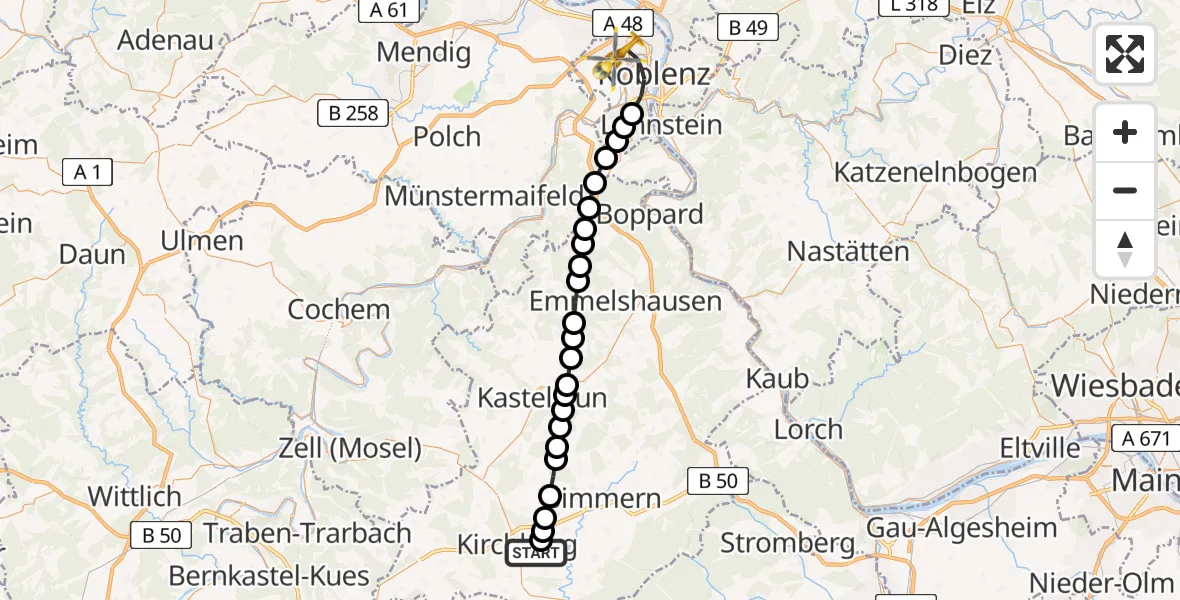 Routekaart van de vlucht: Rettungshubschrauber nach Koblenz, Rübenacher Straße