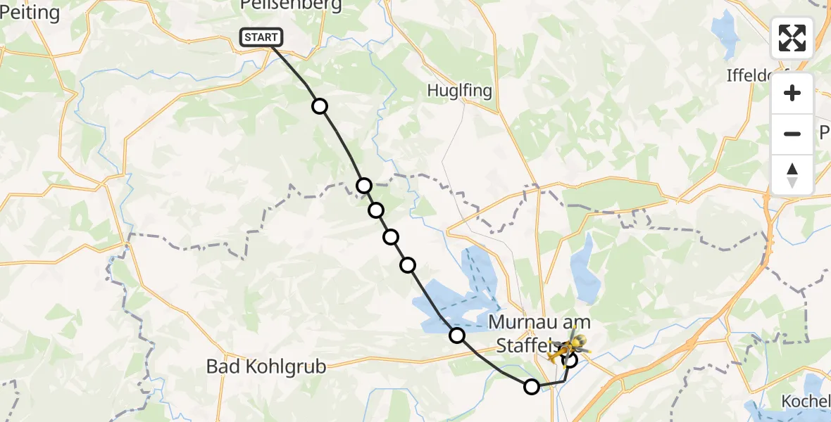 Routekaart van de vlucht: Rettungshubschrauber nach Murnau Accident Hospital
