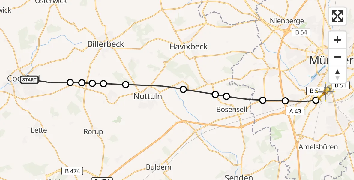 Flugroute Ambulanzhubschrauber Coesfeld - Münster-Mitte, 21 März 2026, 12:49