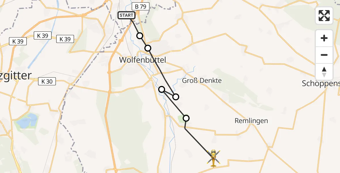 Flugroute Rettungshubschrauber Braunschweig-Süd - Bornum, 21 März 2026, 12:56