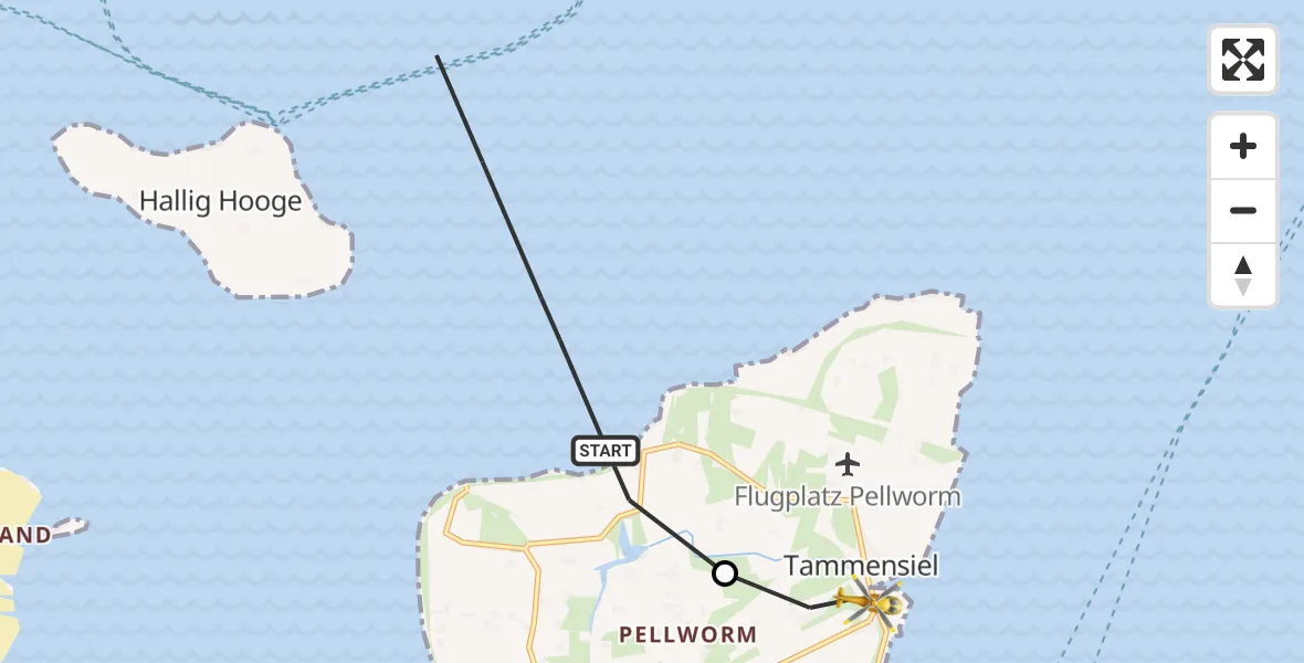 Flugroute Rettungshubschrauber Pellworm - Tammensiel, 21 März 2026, 13:00