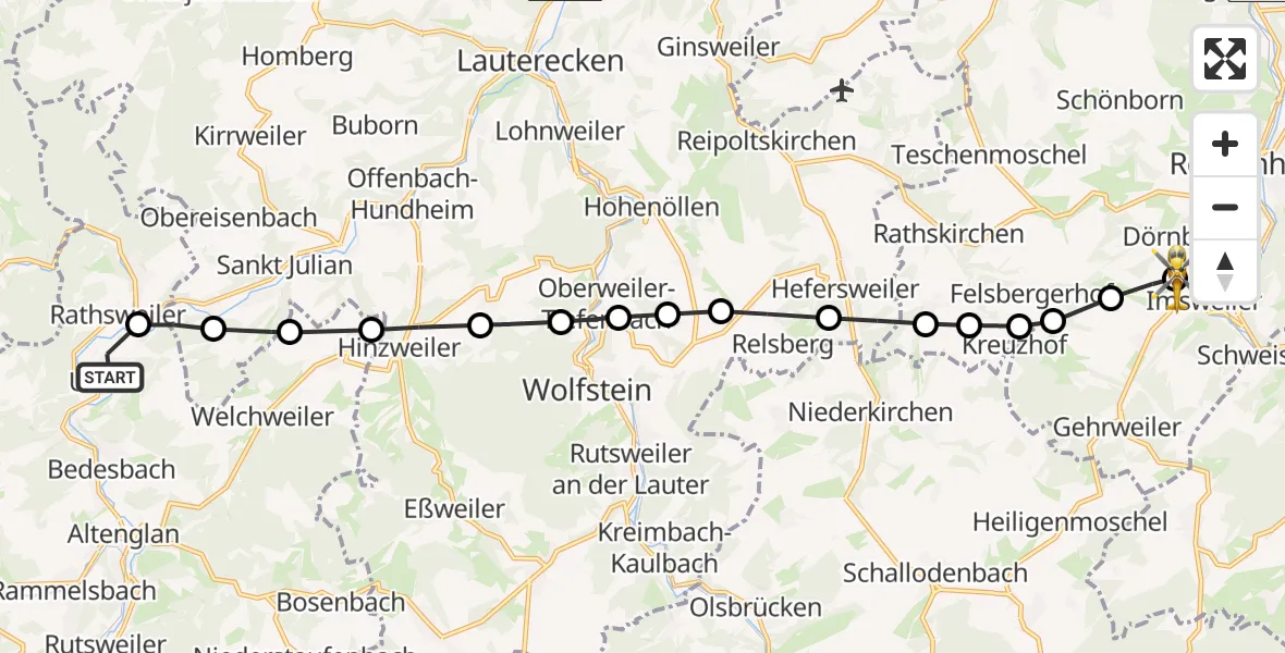 Routekaart van de vlucht: Rettungshubschrauber nach Imsweiler UL