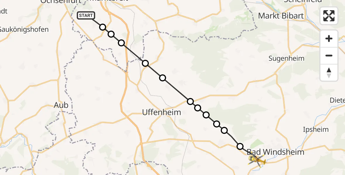 Flugroute Rettungshubschrauber Marktbreit - Wiebelsheim, 21 März 2026, 13:13