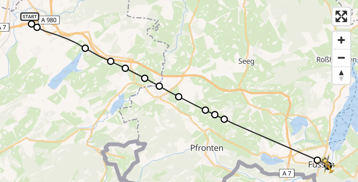 Routekaart van de vlucht: Rettungshubschrauber nach Füssen, Sebastianstraße