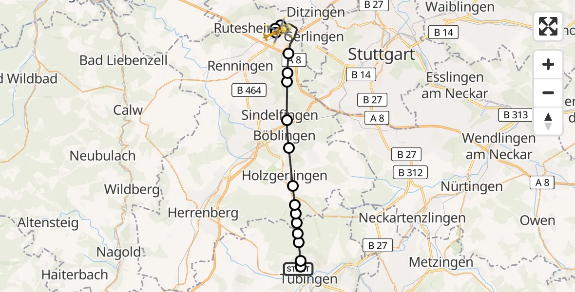 Routekaart van de vlucht: Rettungshubschrauber nach Leonberg Hospital