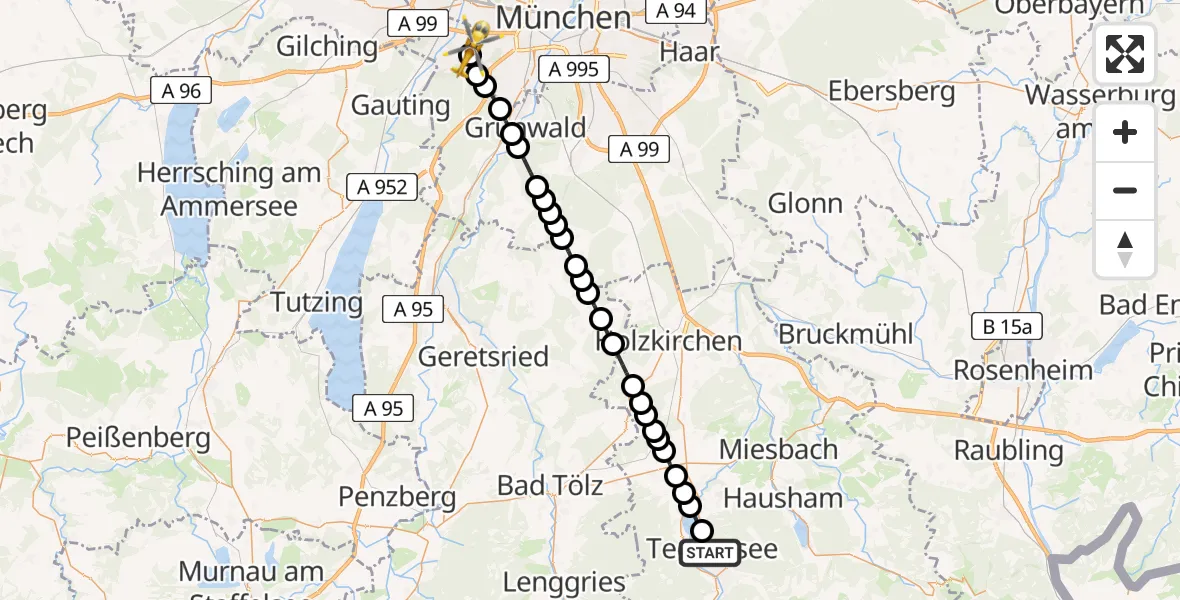 Routekaart van de vlucht: Rettungshubschrauber nach DRF Air Rescue München Hubschrauberlandeplatz