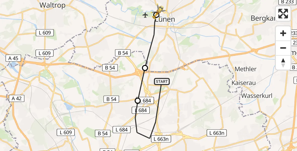 Flugroute Rettungshubschrauber Dortmund - Sankt Marien Hospital, 21 März 2026, 13:43