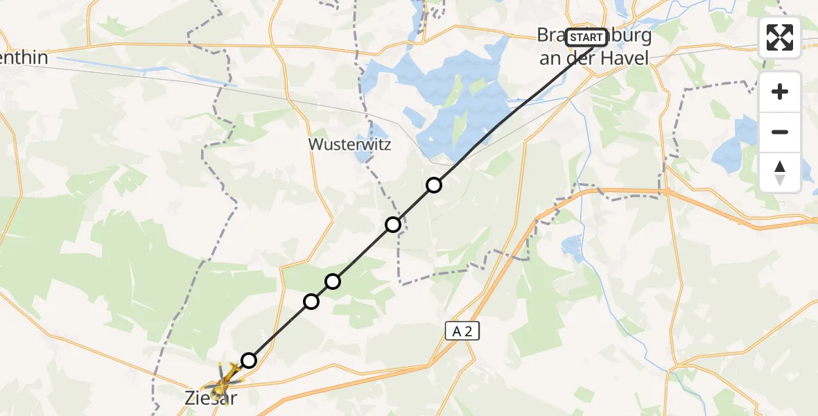 Flugroute Rettungshubschrauber Brandenburg an der Havel - Ziesar, 21 März 2026, 13:48
