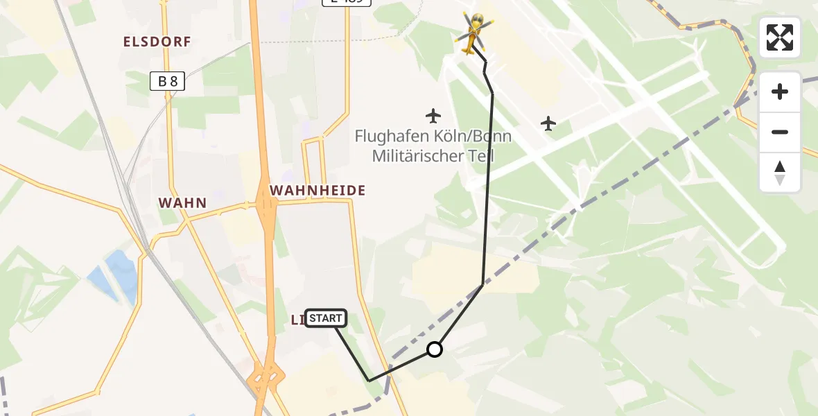 Flugroute Rettungshubschrauber Porz - Köln Bonn Flughafen, 21 März 2026, 13:49