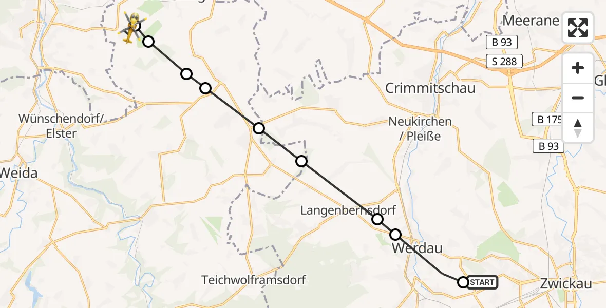 Routekaart van de vlucht: Rettungshubschrauber nach Kauern, Karl-Marx-Straße