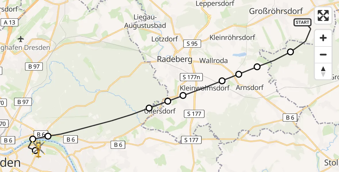 Routekaart van de vlucht: Rettungshubschrauber nach Dresden University Hospital