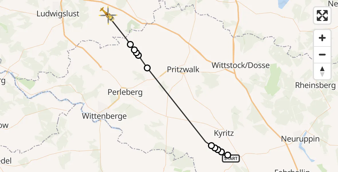 Flugroute Rettungshubschrauber Spiegelberg - Karrenzin, 21 März 2026, 13:54