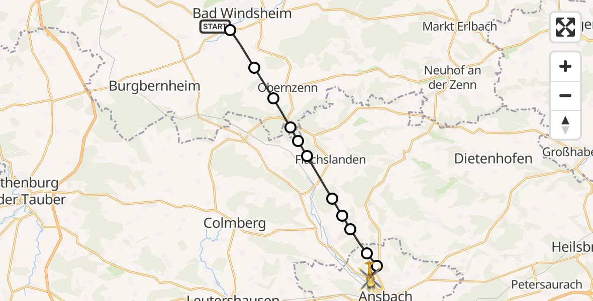 Routekaart van de vlucht: Rettungshubschrauber nach Wasserzell, B 13