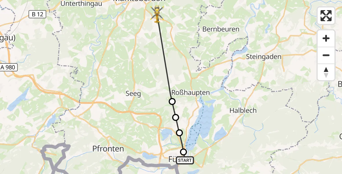 Flugroute Rettungshubschrauber Füssen - Rieder, 21 März 2026, 13:55