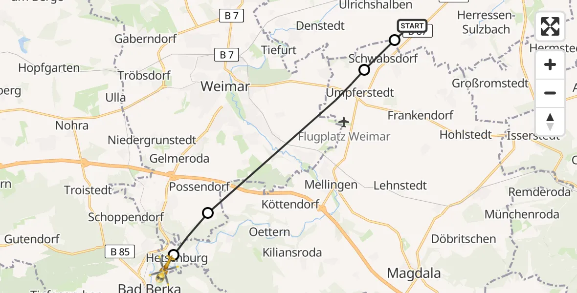 Flugroute Rettungshubschrauber Apolda - Bergern, 21 März 2026, 13:57