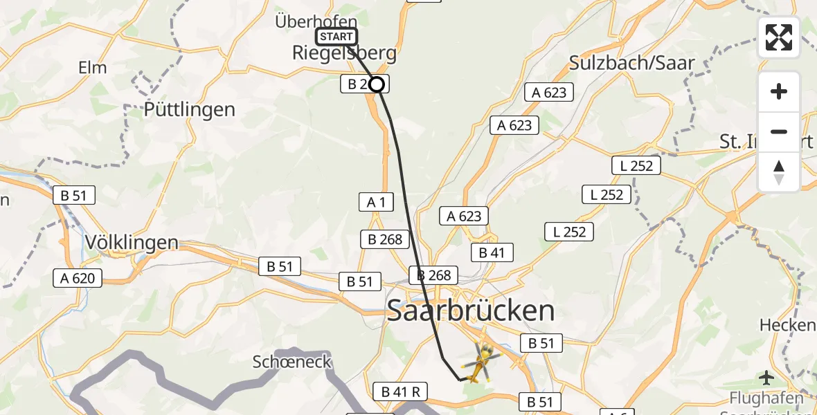 Routekaart van de vlucht: Rettungshubschrauber nach Saarbrücken, Winterberg