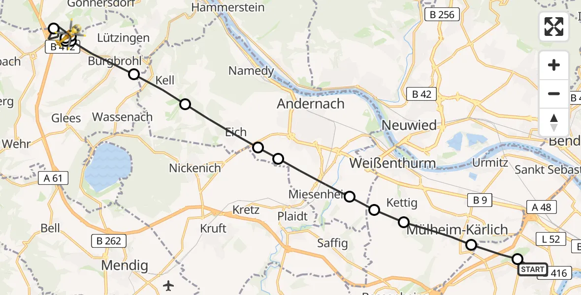 Flugroute Rettungshubschrauber Koblenz - Niederzissen, 21 März 2026, 14:12