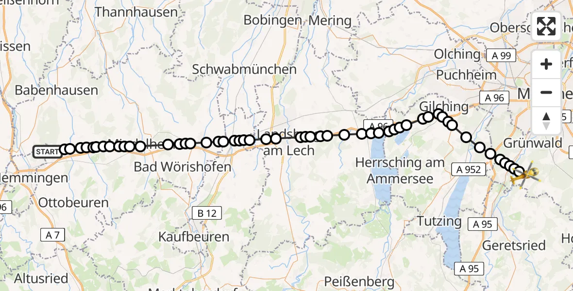 Routekaart van de vlucht: Rettungshubschrauber nach Hailafing, Tölzer Straße