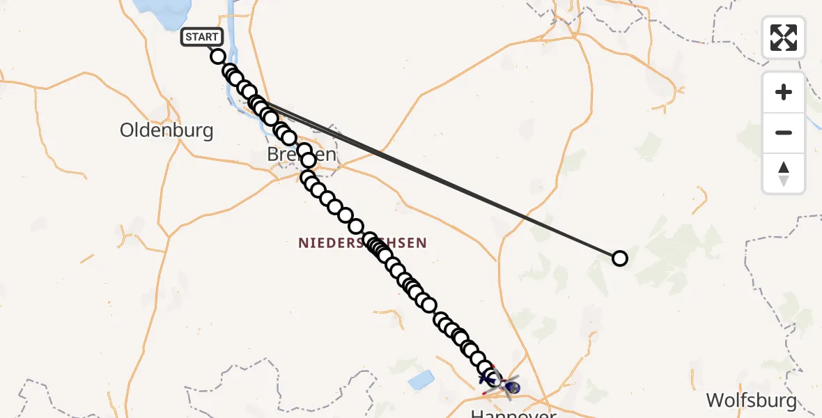 Routekaart van de vlucht: Polizeihubschrauber nach Flughafen Hannover