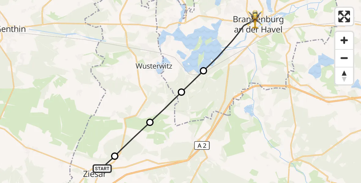 Flugroute Rettungshubschrauber Ziesar - Brandenburg an der Havel, 21 März 2026, 14:38