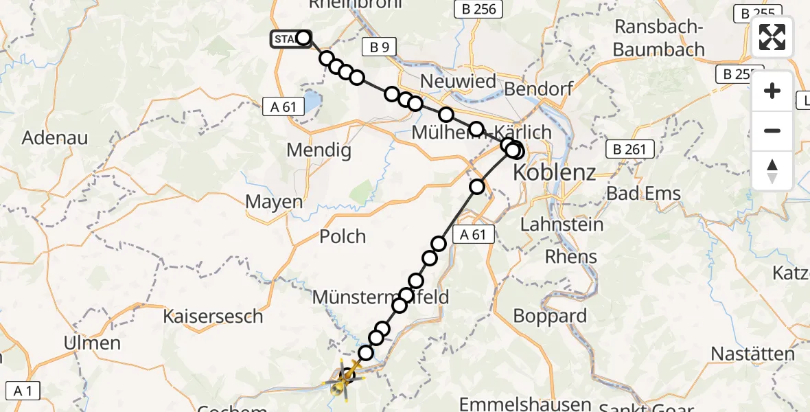 Flugroute Rettungshubschrauber Niederzissen - Treis-Karden, 21 März 2026, 14:45