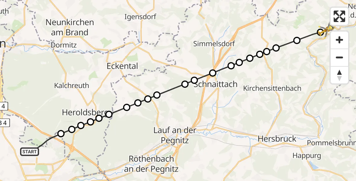 Flugroute Rettungshubschrauber Flughafen Nuremberg - Lungsdorf, 21 März 2026, 14:50