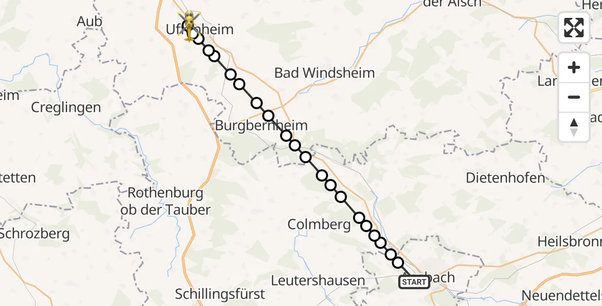 Routekaart van de vlucht: Rettungshubschrauber nach Uffenheim, Konrad-Adenauer-Straße