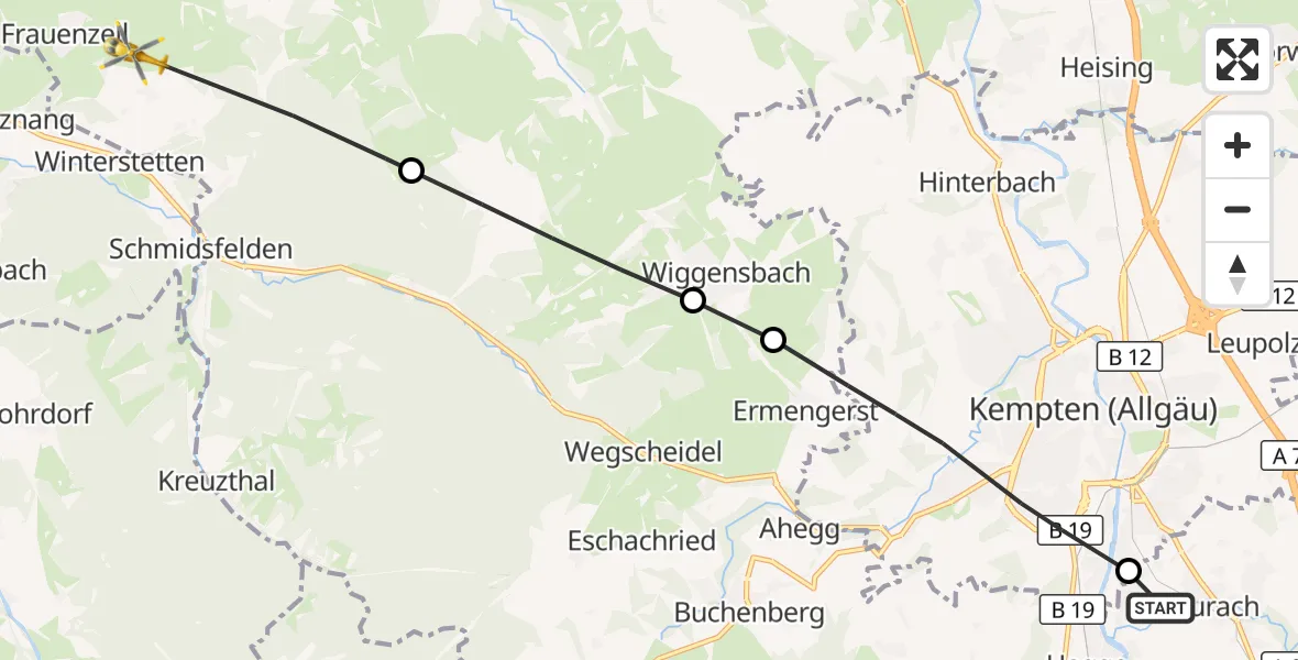 Flugroute Rettungshubschrauber Weidach - Frauenzell, 21 März 2026, 15:11