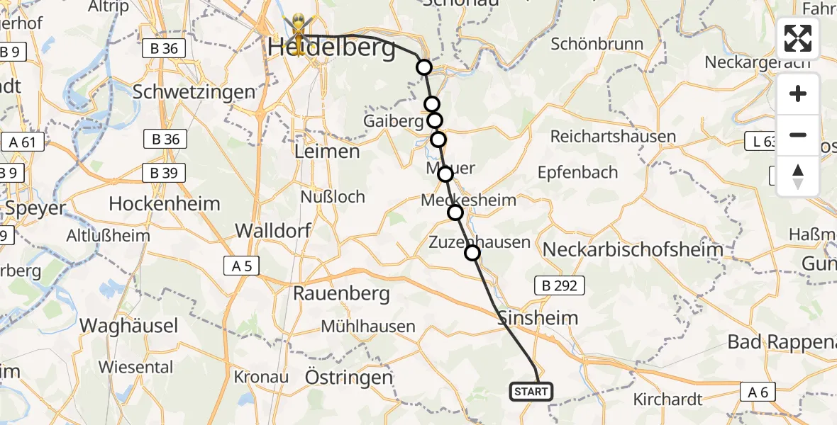 Flugroute Rettungshubschrauber Sinsheim - Heidelberg, 21 März 2026, 15:12