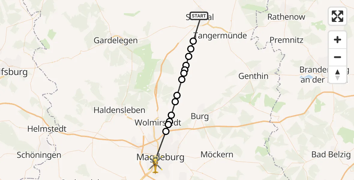 Flugroute Rettungshubschrauber Stendal - Magdeburg, 21 März 2026, 15:16