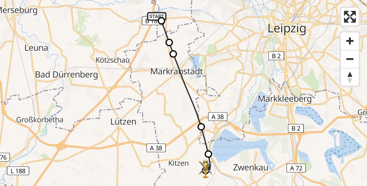 Routekaart van de vlucht: Rettungshubschrauber nach Kitzen, K 7957