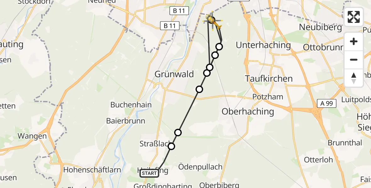 Flugroute Rettungshubschrauber Hailafing - Perlacher Forst, 21 März 2026, 15:26