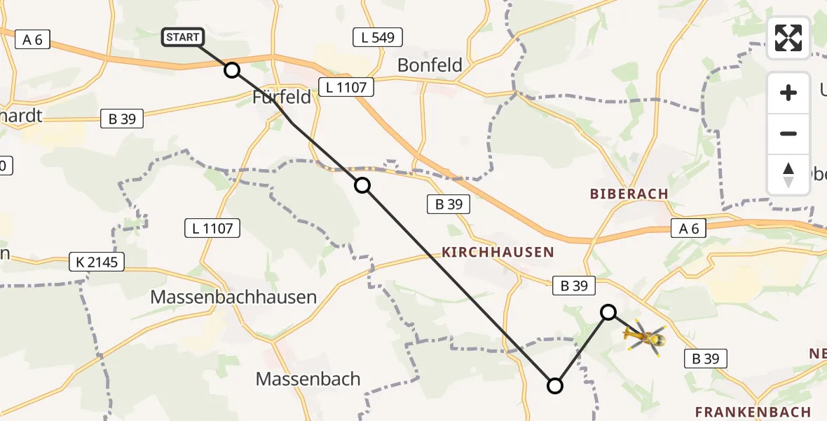 Flugroute Rettungshubschrauber Treschklingen - Heilbronn, 21 März 2026, 15:48
