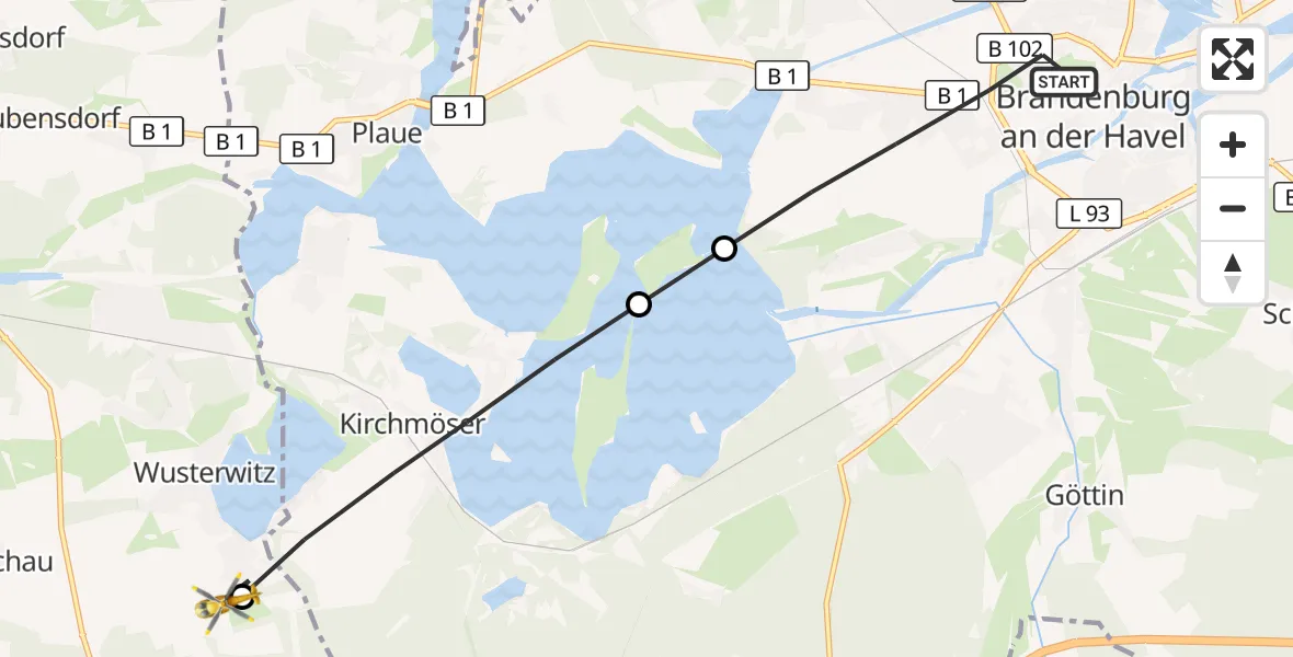 Flugroute Rettungshubschrauber Brandenburg an der Havel - Viesen, 21 März 2026, 15:51