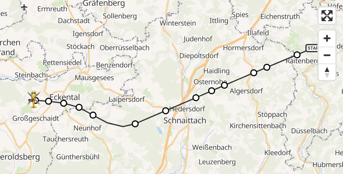 Flugroute Rettungshubschrauber Lungsdorf - Oberschöllenbach, 21 März 2026, 15:51