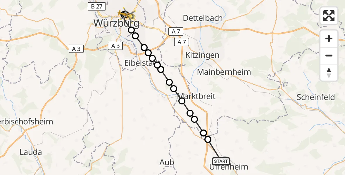 Routekaart van de vlucht: Rettungshubschrauber nach Würzburg University Hospital Rooftop