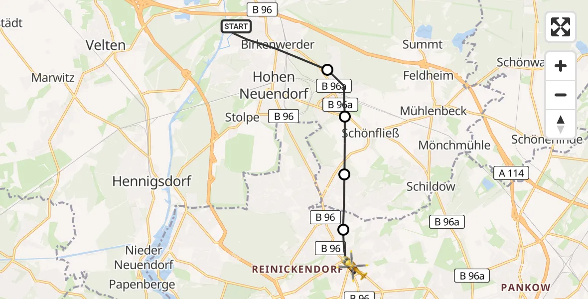 Routekaart van de vlucht: Rettungshubschrauber nach Berlin, Dornröschenweg