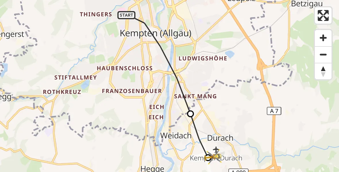 Flugroute Rettungshubschrauber Kempten (Allgäu) - Kempten-Durach Flugplatz, 21 März 2026, 16:13