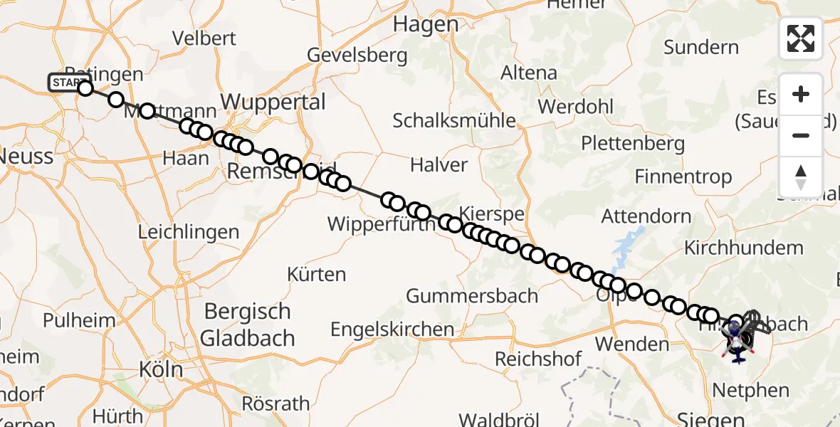 Flugroute Polizeihubschrauber Düsseldorf Flughafen - Dahlbruch, 21 März 2026, 16:20