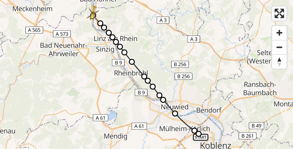 Flugroute Rettungshubschrauber Koblenz - Oberwinter, 21 März 2026, 16:44