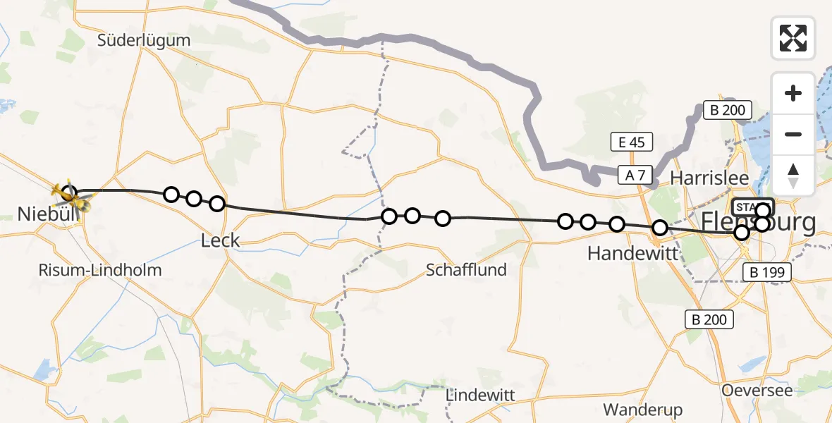 Flugroute Rettungshubschrauber Neustadt - Niebüll, 21 März 2026, 16:48