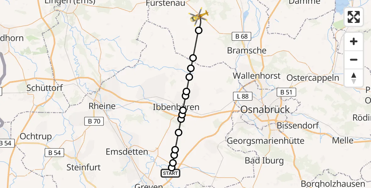 Flugroute Ambulanzhubschrauber Christoph  Westfalen-ADAC - Merzen, 21 März 2026, 16:55