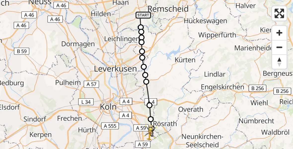 Routekaart van de vlucht: Rettungshubschrauber nach Köln Bonn Flughafen