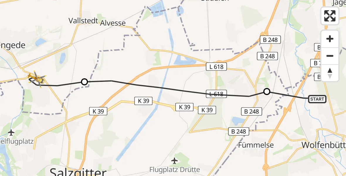 Flugroute Rettungshubschrauber Wolfenbüttel - Lengede, 21 März 2026, 17:02