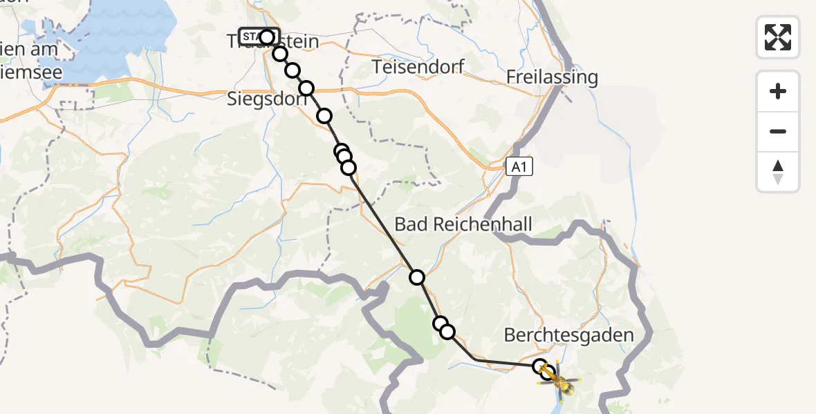 Flugroute Rettungshubschrauber Traunstein Hospital - Unterschönau, 21 März 2026, 17:03