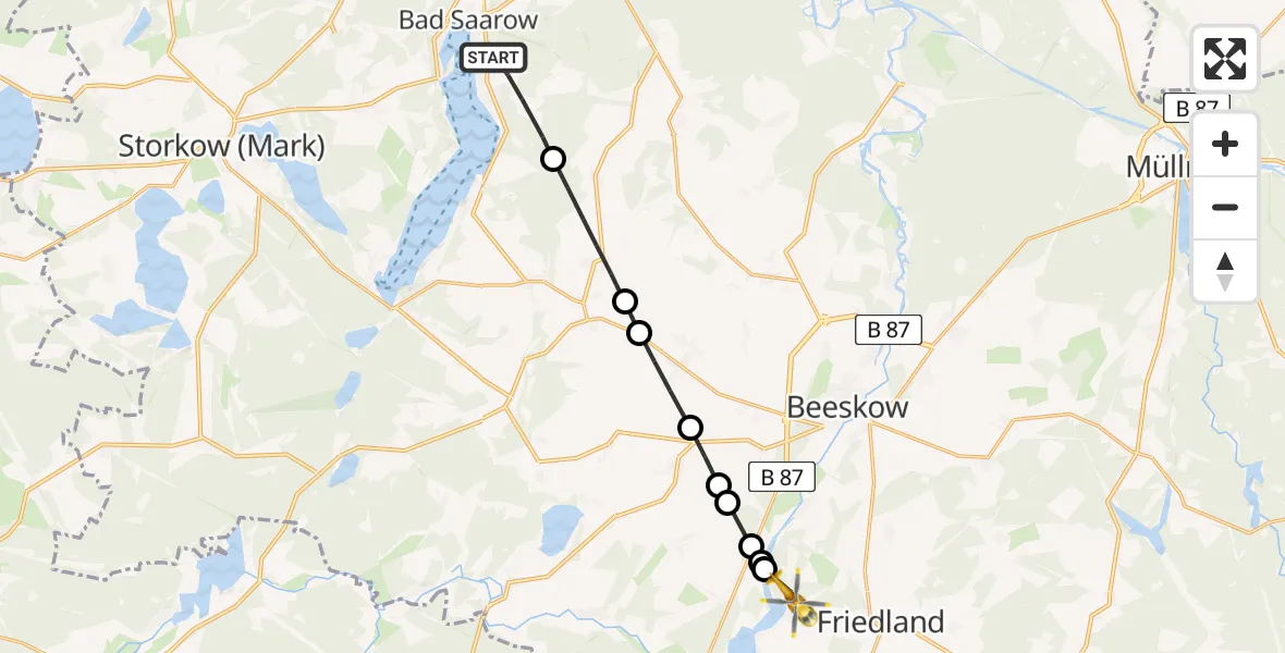 Flugroute Rettungshubschrauber Pieskow - Friedland, 21 März 2026, 17:08