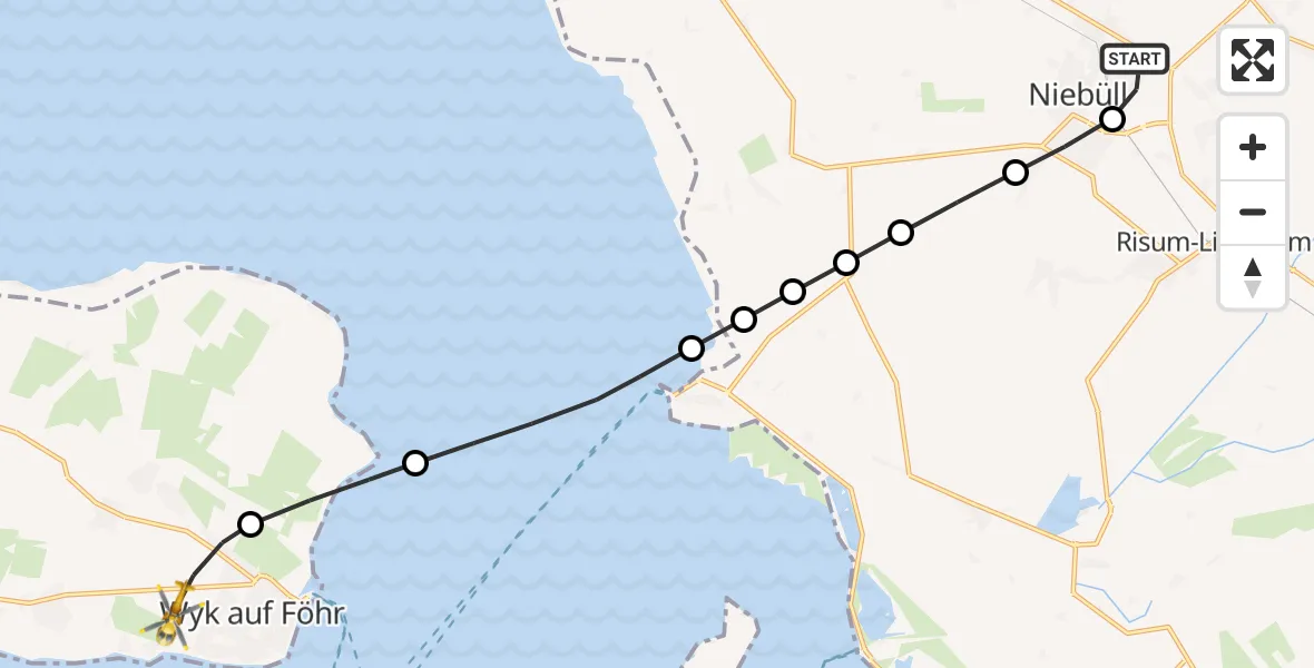 Flugroute Rettungshubschrauber Niebüll - Wyk auf Föhr, 21 März 2026, 17:29