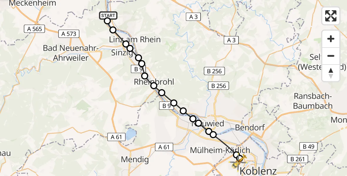 Flugroute Rettungshubschrauber Oberwinter - Koblenz, 21 März 2026, 17:36